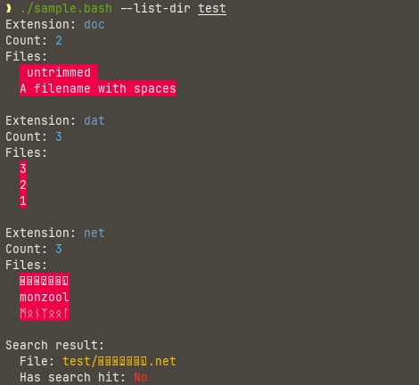 bash sample output