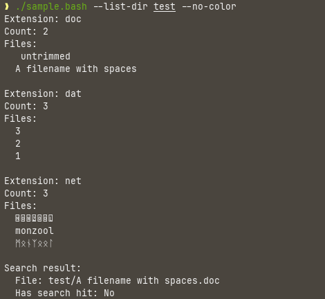 bash sample output